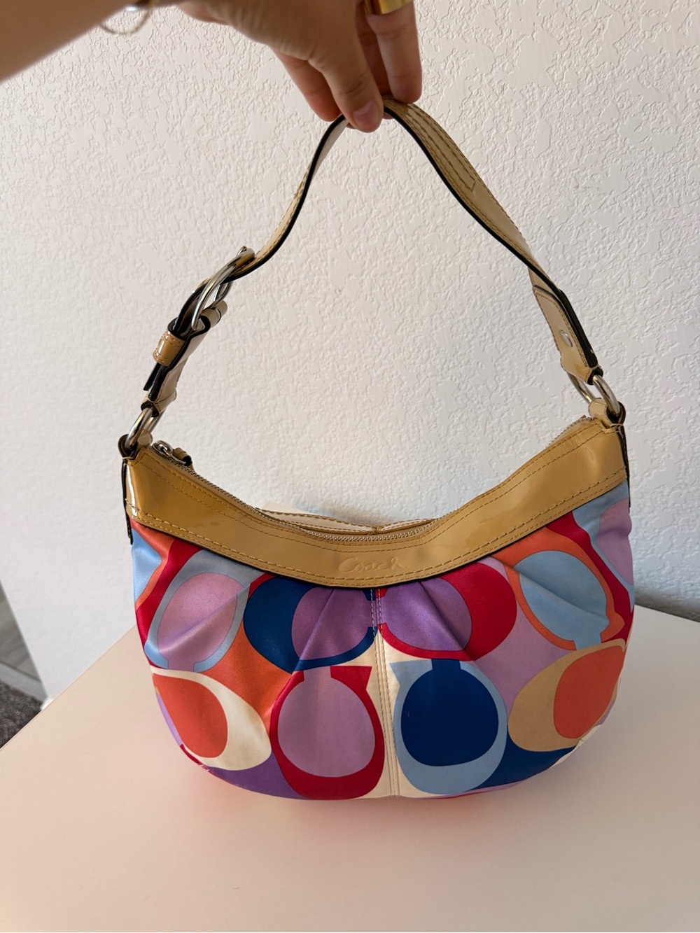 Coach Multicolor Signature Circle Print Hobo Bag - Tan Trim
